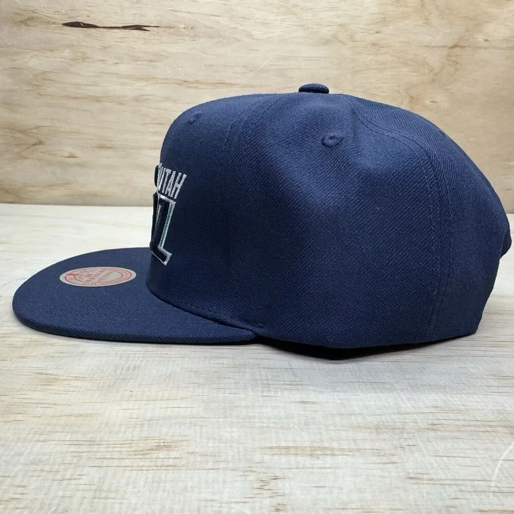 NEW Utah Jazz Mitchell Ness Basic Logo Snapback Hat Cap Navy Blue OSFA